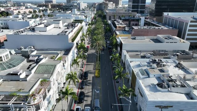 Rodeo Drive At Beverly Hills In Los Angeles United States. Famous Luxury Neighborhood. Downtown Cityscape. Rodeo Drive At Beverly Hills In Los Angeles United States. 