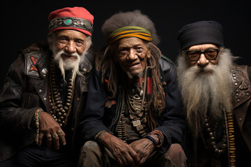 group of senior black friends in punk style