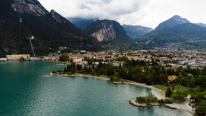 Fototapeta na wymiar aerial view of Riva del Garda town in Italy