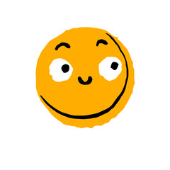 Geometric character with funny face. Cute geometry shape emoji with positive emotion. Happy circle figure smile. Childish sticker in doodle style. Flat isolated vector illustration on white background