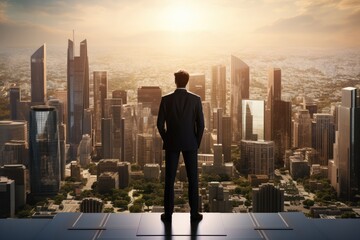 Fototapeta na wymiar Wealthy Business Man Envisioning Successful Future In City