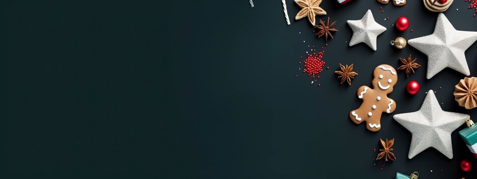 Christmas holidays greeting banner template, flat lay, generative ai