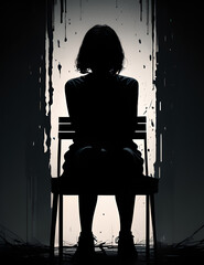 silhouette of mental illness girl on a chair