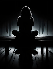 silhouette of sad mental illness girl
