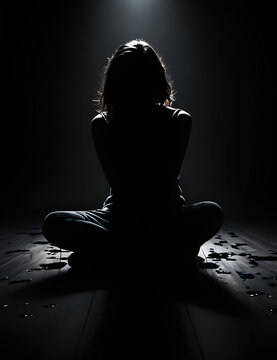 silhouette of mental illness girl