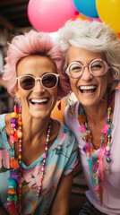 Senior women frends selfie in colourful bold style