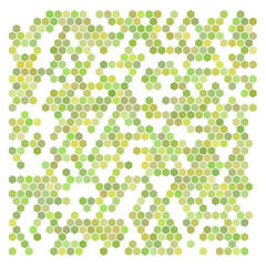 Green and yellow hexagons, halftone random background.	