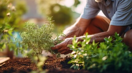 Fototapeta premium Eco-minded senior woman tends to growing plants.