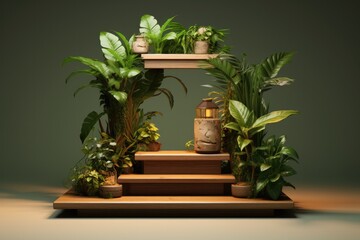 Wooden Product Display Podium With Green N Naturethemed D Podium Showcasing Ecofriendly Products Product Platform
