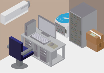 アイソメトリックなサーバー室のイメージ素材
