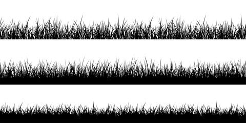 Fototapeta premium Black silhouette grass set seamless border Isolated PNG
