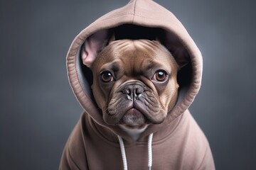 Cute French bulldog in a hoodie special clothing for animals