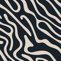 Organic curves dance in a seamless pattern, forming a minimalistic yet comic wave illustration on a black background