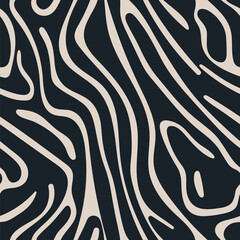 Abstract wave lines create a seamless, organic texture in this minimalistic black and white vector illustration