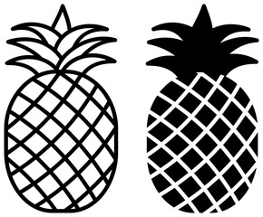 Pineaple outline and silhouette icon set. Ananas illustration. Tropical fruit.