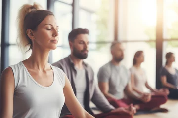 Fotobehang Mindfulness at Work - Employees participating in a meditation session in a corporate wellness program - AI Generated © Arthur