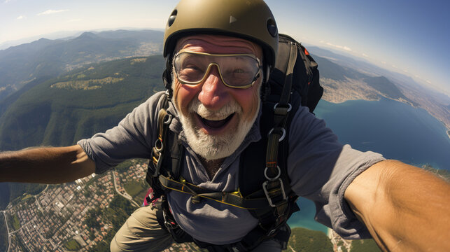 senior man base jumping