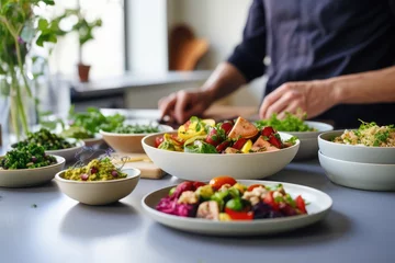 Keuken spatwand met foto Plant-Based Nutrition - A spread of colorful, nutritious vegan dishes - AI Generated © Arthur