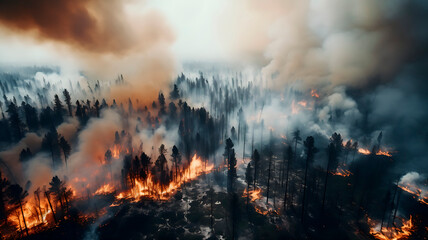 ecological problems related to fires,  a bird's-eye view from a drone