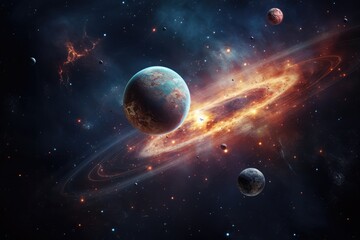 Cinematic Depiction Of Galaxy With Vibrant Planets Cinematic Galaxy With Vibrant Planets