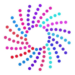 Colorful circle halftone spiral background.	