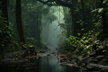 Enchanting And Mysterious Foggy Forest With Jungle Vibes
