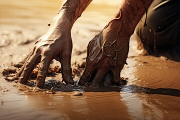 Hand Sinking In Quicksand, Survival Tips For Desert Emergencies - obrazy, fototapety, plakaty