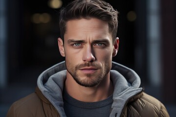 Fototapeta premium Handsome Brunette Man With Serious Expression