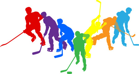 Silhouette ice hockey player set. Active sports people healthy players fitness silhouettes concept.