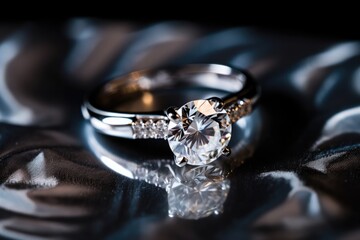 Fototapeta premium Luxurious Diamond Ring On Velvet, Precious Wedding Accessory