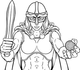 A female Viking, Trojan Spartan or Celtic warrior woman gladiator knight golf sports mascot