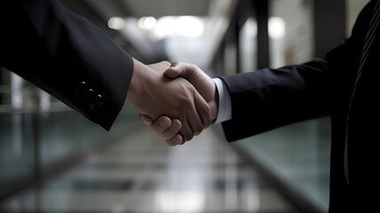 Business people shaking hands in office space, created with generative AI