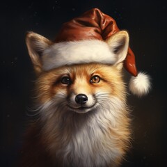 Obraz premium Fox with a Santa hat