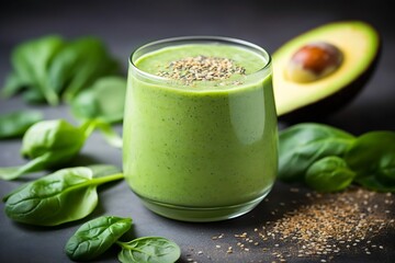 Generative AI : Vegetarian healthy green smoothie from avocado, spinach leaves