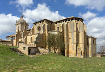 San Hipolito el Real church of Tamara de Campos in a sunny day, Palencia, Castilla y Leon, Spain.