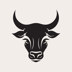 Bull head one color vector logo, emblem, icon for company or sport team branding. Tattoo art style.