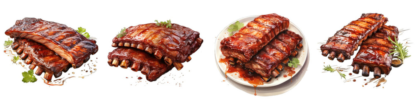 Grilled pork ribs  Hyperrealistic Highly Detailed Isolated On Transparent Background Png File
