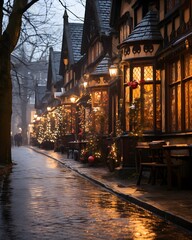 Fototapeta na wymiar Beautiful winter street in Strasbourg, Alsace, France
