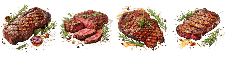 Grilled steak with rosemary and spices  Hyperrealistic Highly Detailed Isolated On Transparent Background Png File - obrazy, fototapety, plakaty