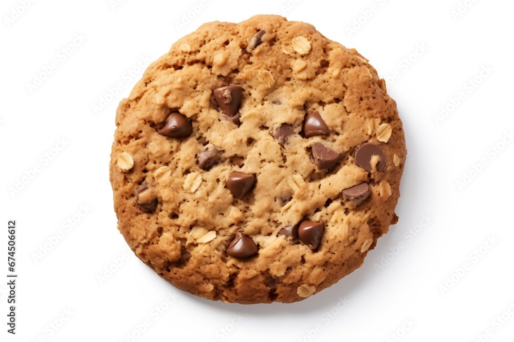 Poster generative ai : chocolate chip cookie, isolated on a white background with a clipping path
