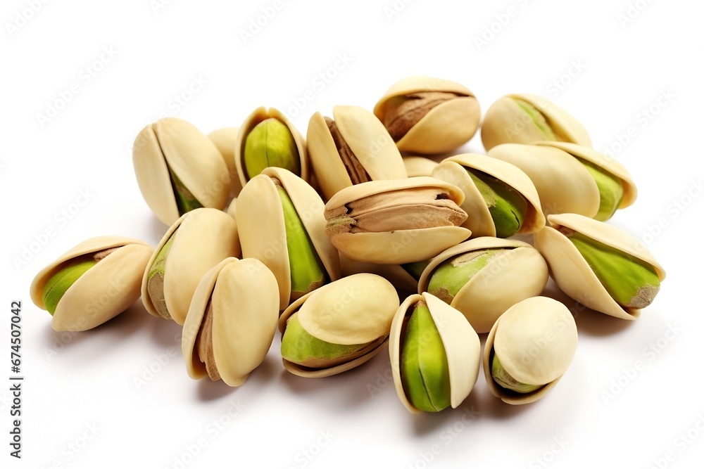 Poster generative ai : pistachios nuts isolated on white or transparent background.