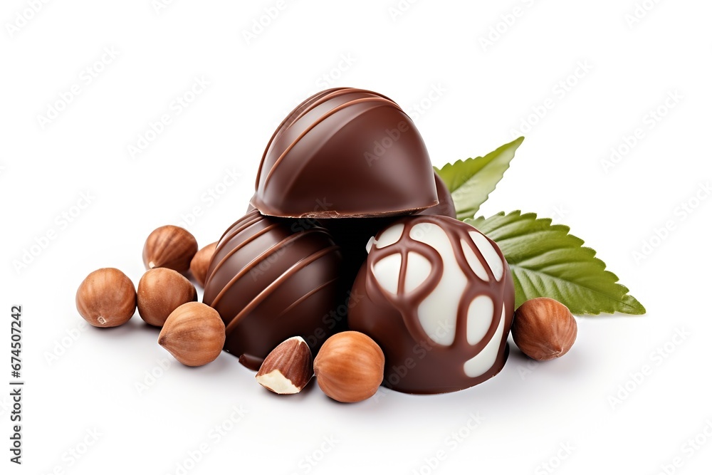 Poster generative ai : chocolate candy isolated on white background with clipping path and full depth of fi