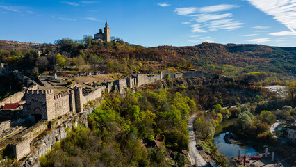 Aerial view on a sunny day at a small town 