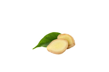 PNG,fresh ginger root cut into slices, isolated on white background