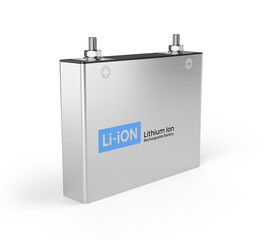 lithium ion battery isolated on white. 3d render - obrazy, fototapety, plakaty