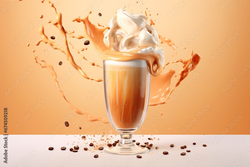 Poster generative ai : advertisement studio banner with a tall glass with splashing
