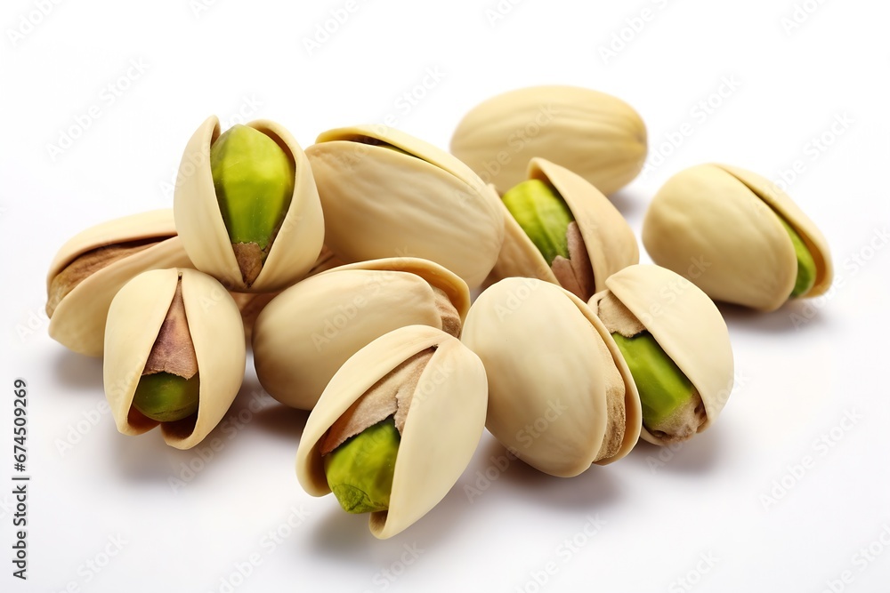 Poster generative ai : pistachios nuts isolated on white or transparent background.
