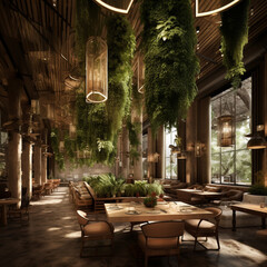 Obraz premium Charming Restaurant and Cafe Interiors: Inspiring Outdoor Dining Spaces with Stylish Furniture, Cozy Ambiance, and Creative Design Ideas for Inviting Al Fresco Experiences