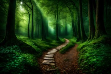 Earth path in green froest