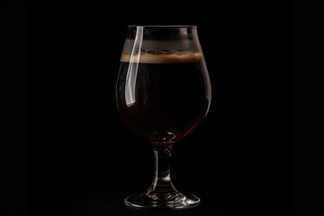 Glass of dark beer on black background, copy space. Generative AI